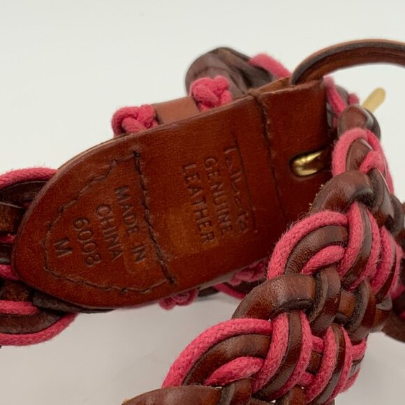 Talbots Braided Brown/Pink Leather Cord Belt #6008 MED (6-8 pant) Leather Buckle - Picture 5 of 7